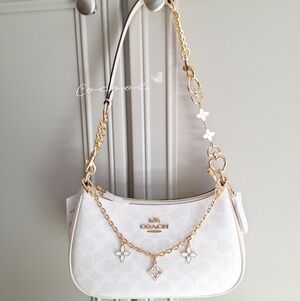 NWT Authentic coach Signature Teri Shoulder Bag With Floral Extended Chain